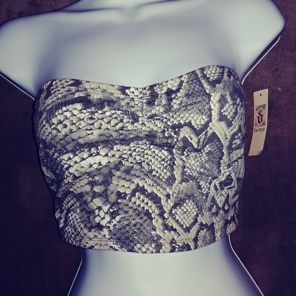 Decree Tops - Decree Grey snakeskin print bandeau